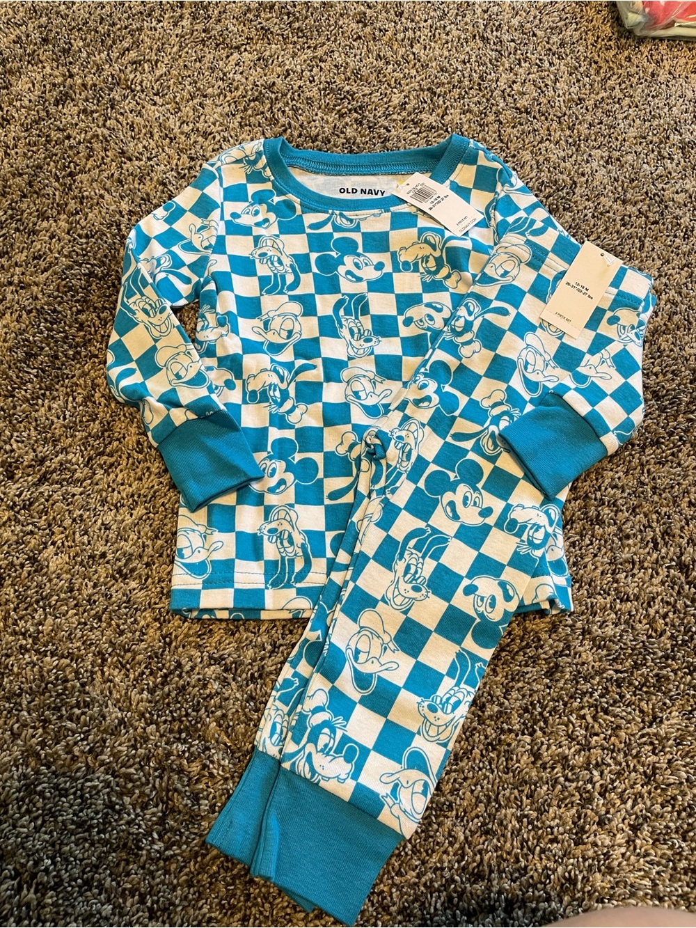 Old Navy Teal and White Mickey Check Kids Pajama Set